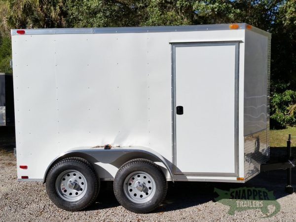 Quality Cargo 6x10 TA Trailer - White, Double Barn Doors, Side Door, Extra Height