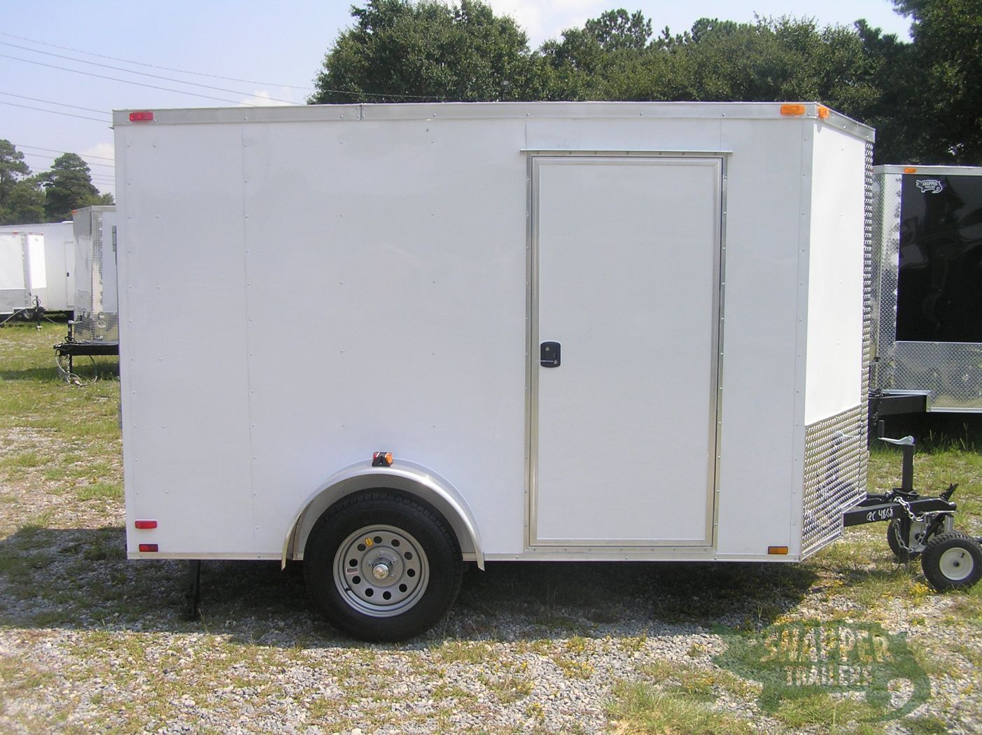 Quality Cargo 6x10 SA Trailer - White, Ramp, Side Door, Extra H, Stab Jacks