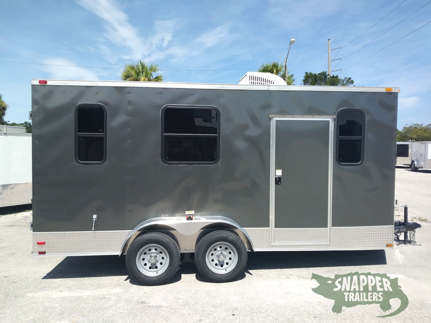 Quality Cargo 7x16 TA Trailer - Charcoal, Barn Doors, Side Door, Electrical, Extra Height, AC, Windows