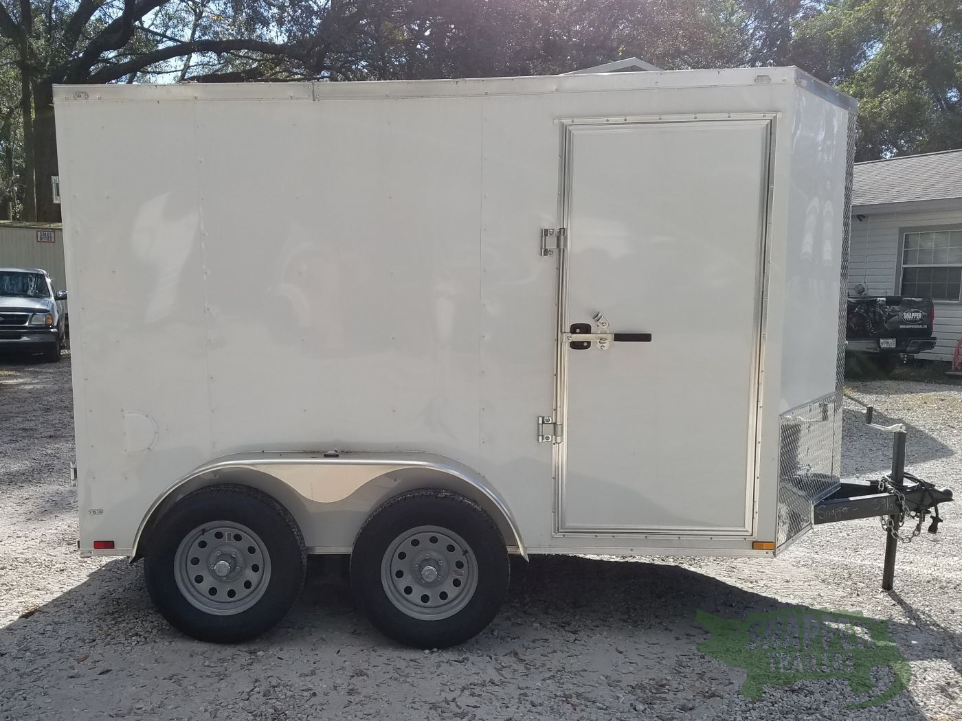 Quality Cargo 6x10 TA Trailer - White, Double Barn Doors, Side Door, Extra Height, Bar Lock